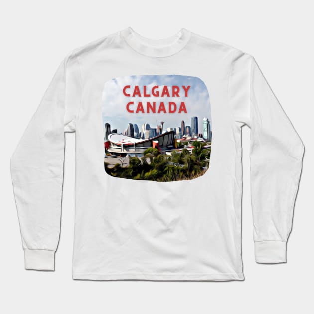 Calgary Canada Skyline Painting Long Sleeve T-Shirt by YegMark